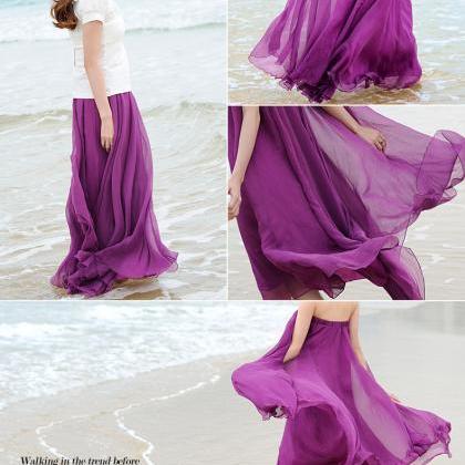 Purple Long Chiffon Skirt Maxi Skirt Ladies Silk Chiffon Dress ...