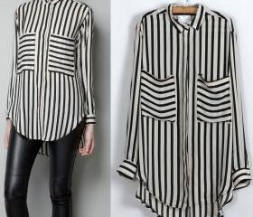 black and white vertical stripe shirt