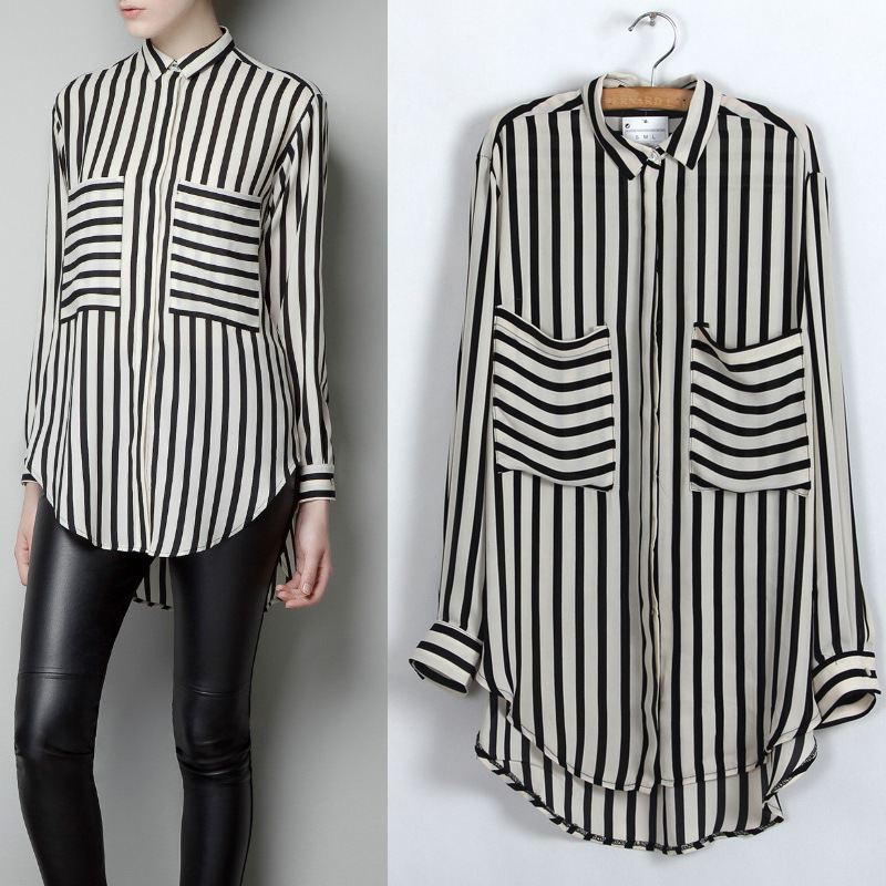 women's black and white striped long sleeve shirt